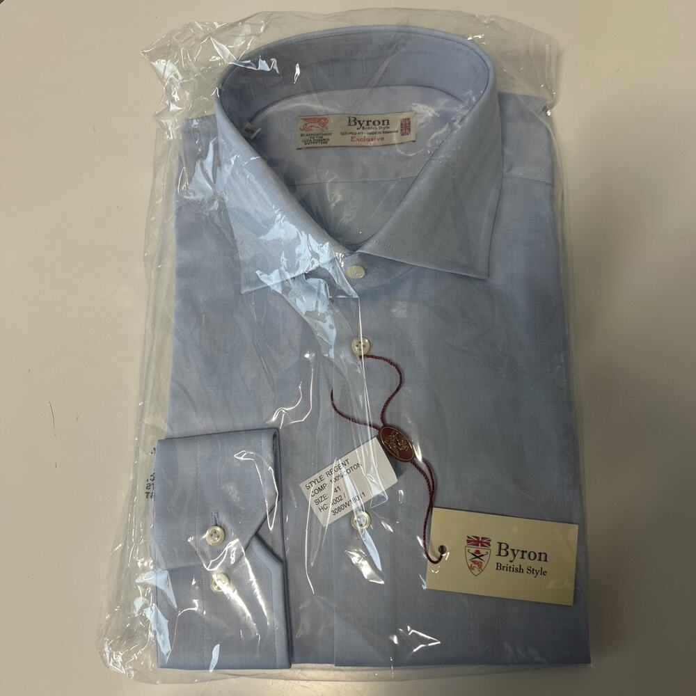 NWT Byron British Style Exclusive Men Long Sleeve Button Down Blue Cotton Shirt